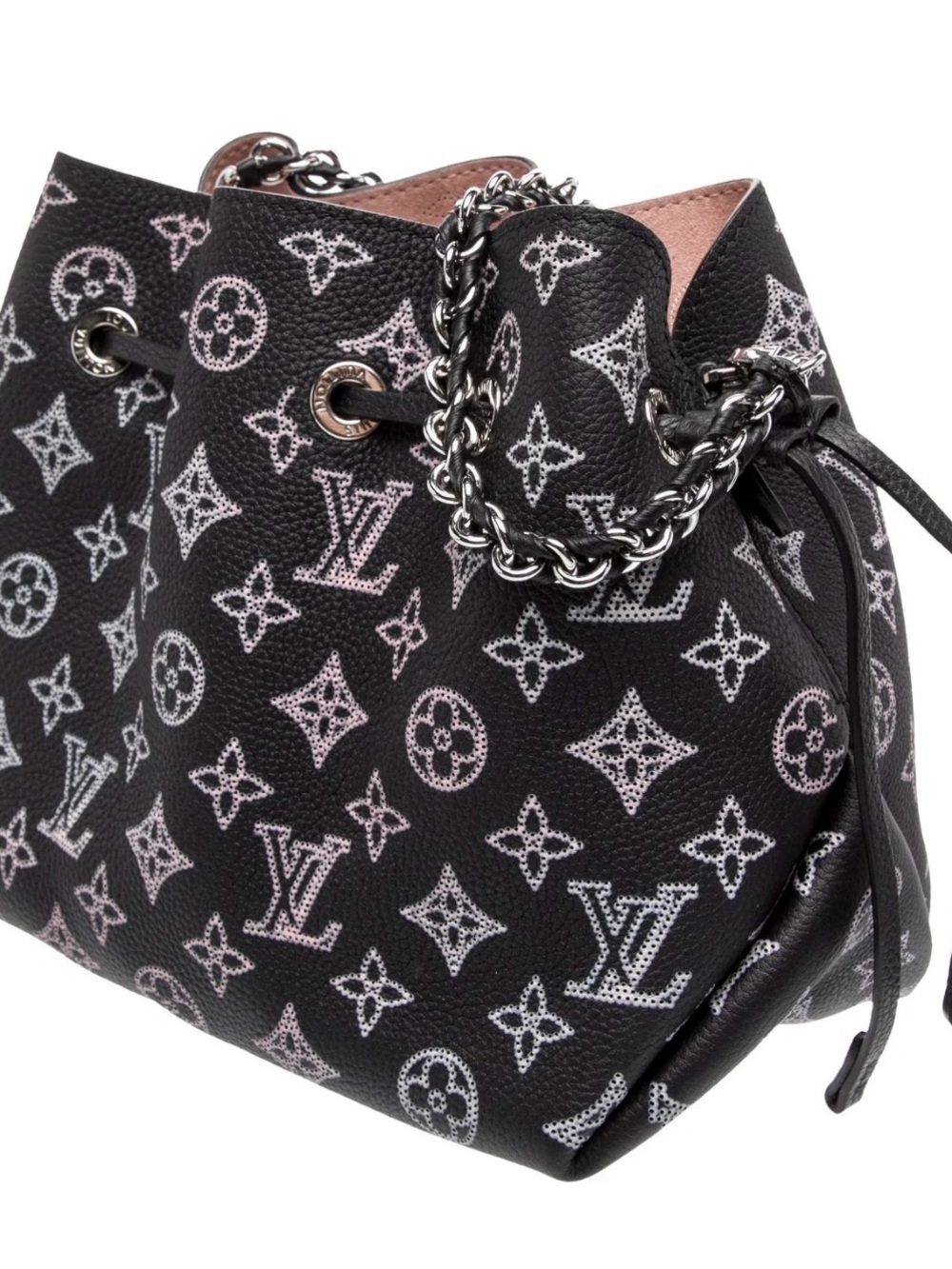 Louis Vuitton black and pink perforated Monogram Mahina leather Bella bucket bag - Picture 2 of 10